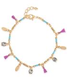 Inc International Concepts Gold-tone Mini-tassel And Crystal Ankle Bracelet, Only At Macy's