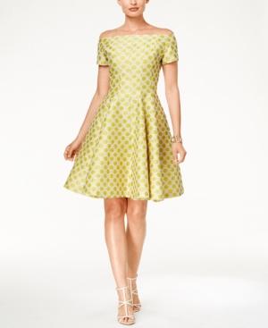 B Michael Off-the-shoulder Printed Fit & Flare Dress