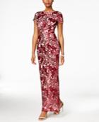 Betsy & Adam Sequined Lace Column Gown