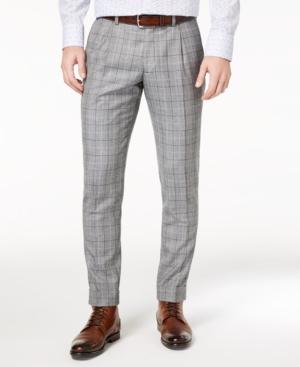 Tallia Men's Slim-fit Black/brown Windowpane Plaid Pleated Wool Dress Pants