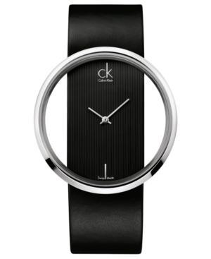 Ck Calvin Klein Watch, Women's Swiss Glam Black Leather Strap 42mm K9423107