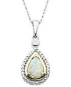 Opal (3/8 Ct. T.w.) And Diamond Accent Teardrop Pendant Necklace In 14k Gold And Sterling Silver