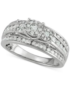 Diamond Multi-row Cluster Engagement Ring (1 Ct. T.w.) In 14k White Gold