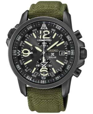 Seiko Men's Prospex Solar Alarm Chronograph Green Nylon Strap Watch 42mm Ssc295