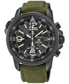 Seiko Men's Prospex Solar Alarm Chronograph Green Nylon Strap Watch 42mm Ssc295