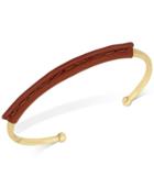 Lucky Brand Gold-tone & Brown Leather Open Cuff Bracelet