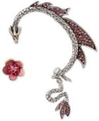 Betsey Johnson Two-tone Flower Stud And Pave Dragon Ear Cuff