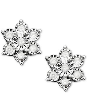Diamond Flower Stud Earrings In 10k White Gold (1/10 Ct. T.w.)