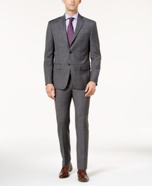 Dkny Men's Slim-fit Medium Gray Glen Plaid Wool Suit