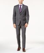 Dkny Men's Slim-fit Medium Gray Glen Plaid Wool Suit