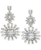 Jewel Badgley Mischka Silver-tone Crystal Flower Drop Earrings