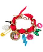 Betsey Johnson Gold-tone Ribbon Multi-charm Flex Bracelet