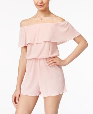 Ultra Flirt Juniors' Pleated Off-the-shoulder Romper