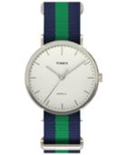 Timex Unisex Weekender Fairfield Blue And Green Striped Nylon Strap Watch 44mm Tw2p90800jt
