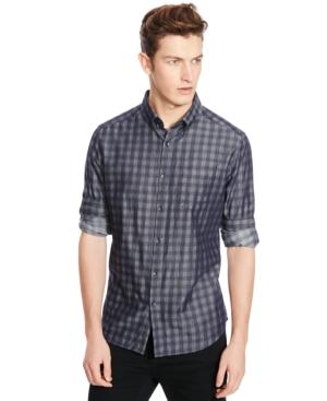 Kenneth Cole Reaction Long-sleeve Indigo Check Shirt