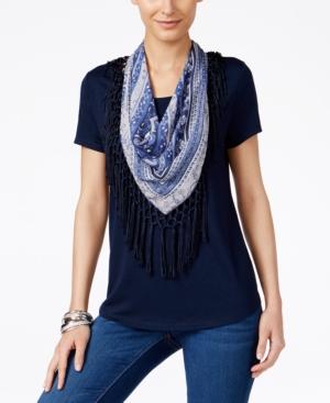 Style & Co. T-shirt With Fringe Scarf, Only At Macy's
