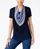 Style & Co. T-shirt With Fringe Scarf, Only At Macy's