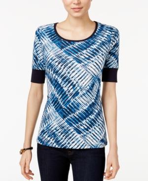 Tommy Hilfiger Printed Elbow-sleeve Top, Only At Macy's