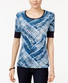 Tommy Hilfiger Printed Elbow-sleeve Top, Only At Macy's