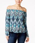 Ultra Flirt Juniors' Off-shoulder Printed Peasant Top