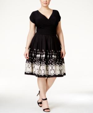 Sl Fashions Plus Size Cap-sleeve Embroidered Fit & Flare Dress