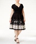 Sl Fashions Plus Size Cap-sleeve Embroidered Fit & Flare Dress
