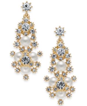 Charter Club Large Gold-tone Crystal & Imitation Pearl Snowflake Chandelier Earrings, 1.75, Created For Macy's