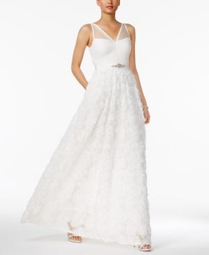 Adrianna Papell Embellished Floral-applique Illusion Gown