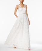 Adrianna Papell Embellished Floral-applique Illusion Gown