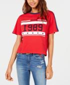 Rebellious One Juniors' Paris 1989 Crop Graphic Ringer T-shirt