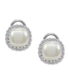 Majorica Pearl Earrings, Sterling Silver Organic Man-made Pearl And Cubic Zirconia Stud