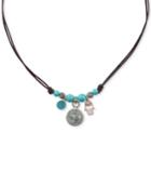 Lucky Brand Two-tone Multi-stone Elephant & Hamsa Hand Beaded Leather Charm Necklace, 16-1/2 + 2 Extender