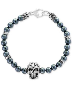 Effy Men's Hematite (6mm) Beaded Skull Bracelet In Sterling Silver