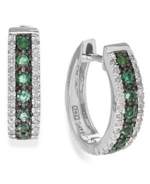 Emerald (1/5 Ct. T.w.) And Diamond (1/8 Ct. T.w.) Hoop Earrings In 14k White Gold