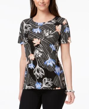 Jm Collection Short-sleeve Foil Print Top, Created For Macy's