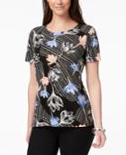 Jm Collection Short-sleeve Foil Print Top, Created For Macy's