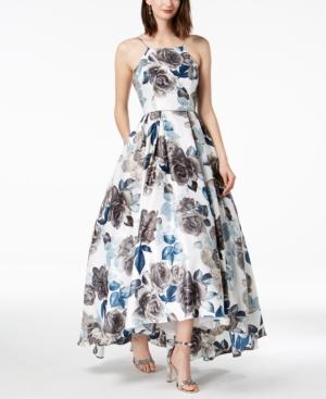 Betsy & Adam Printed Lace-up High-low Gown