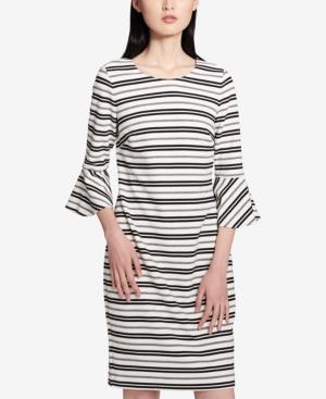 Calvin Klein Striped Ruffle-cuff Sheath Dress