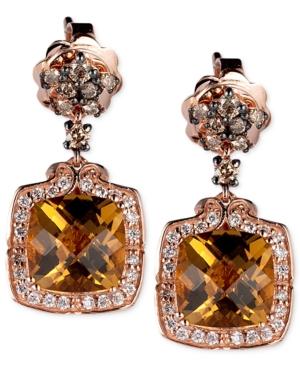 Le Vian Chocolatier Cognac Quartz (2-1/2 Ct. T.w.) And Diamond (1/3 Ct. T.w.) Drop Earrings In 14k Rose Gold