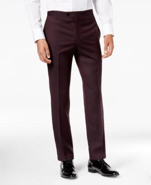 Tallia Men's Slim-fit Burgundy Solid Twill Wool Suit Pants