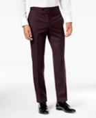 Tallia Men's Slim-fit Burgundy Solid Twill Wool Suit Pants
