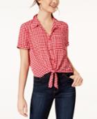 Hippie Rose Juniors' Gingham Tie-front Camp Shirt