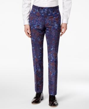 Tallia Men's Slim-fit Indigo Paisley Cotton Dress Pants