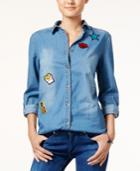 Say What? Juniors' Chambray Shirt With Patches