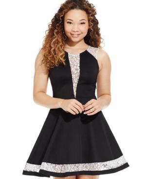 Marilyn Monroe Juniors' Outline Lace Fit-and-flare Dress