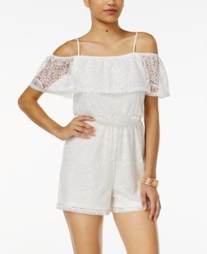 Ultra Flirt Juniors' Ruffle Lace Off-the-shoulder Romper