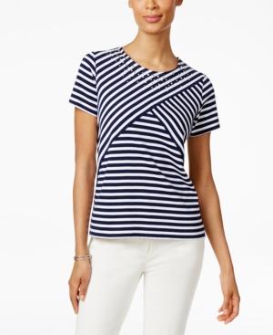 Alfred Dunner Petite Lady Liberty Embellished Striped Top