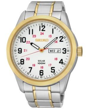 Seiko Men's Solar Two-tone Stainless Steel Bracelet Watch 43mm Sne370
