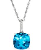 Blue Topaz (5-1/4 Ct. T.w.) And Diamond Accent Pendant Necklace In 14k White Gold