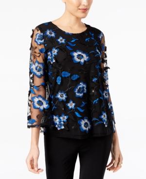 Alfani Floral-embroidered Mesh Top, Created For Macy's
